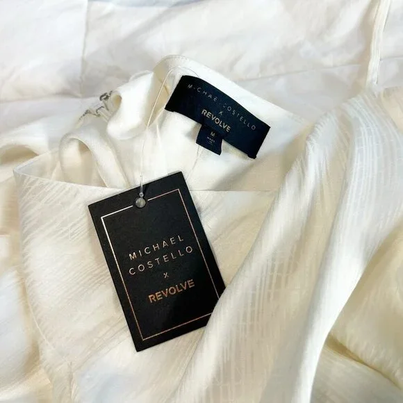 NWT Michael Costello x REVOLVE Tessa Ivory Satin Drape Midi Dress Size M - Picture 9 of 10